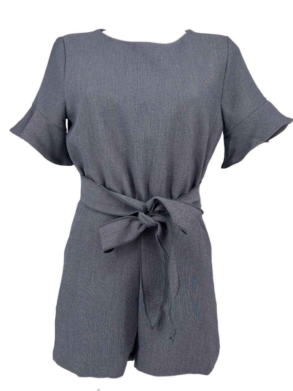 Line & Dot Gray Tie Waist Flutter Sleeve Romper S